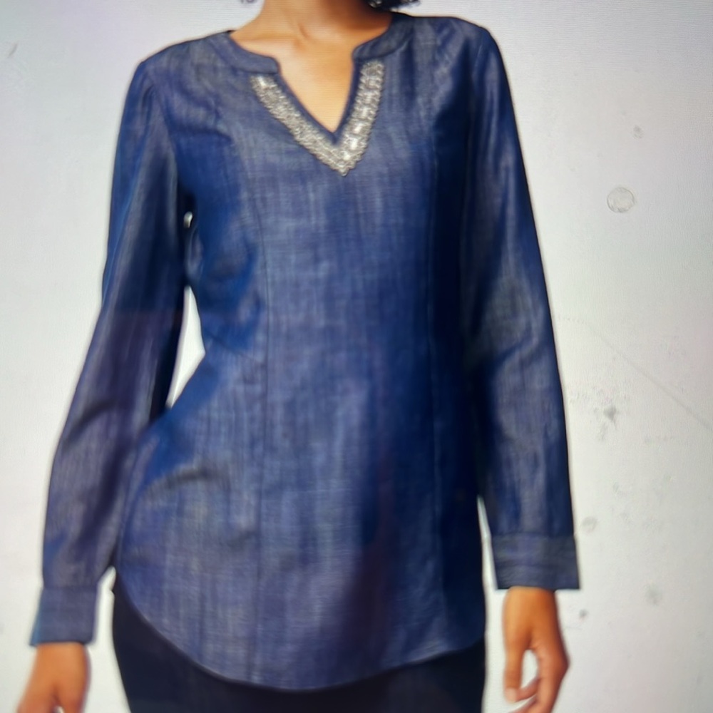 Chicos - Beaded Placket Chambray Popover Top 1